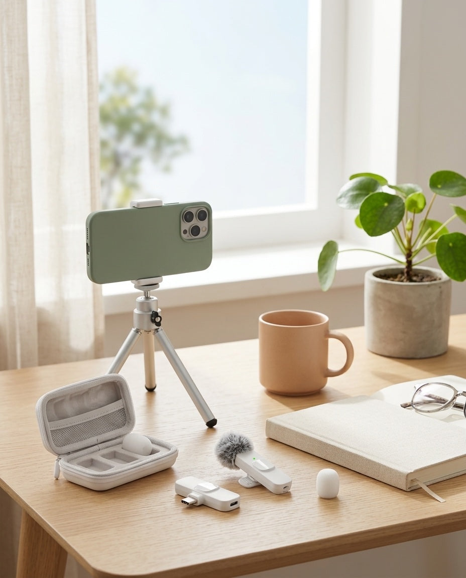 DUET Kit + Case in White on a bright creator desk