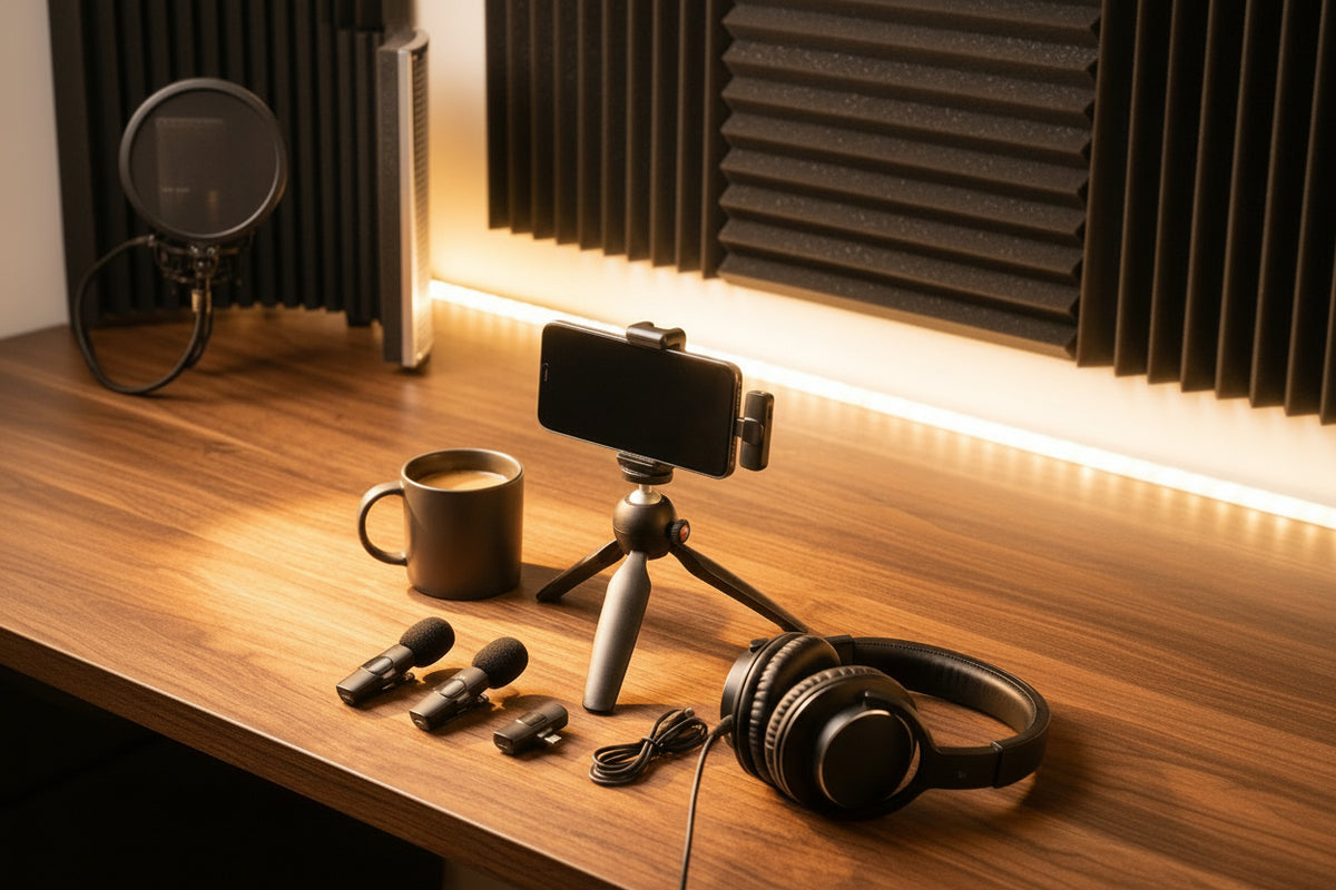 DUET Kit in Black in a home podcast studio