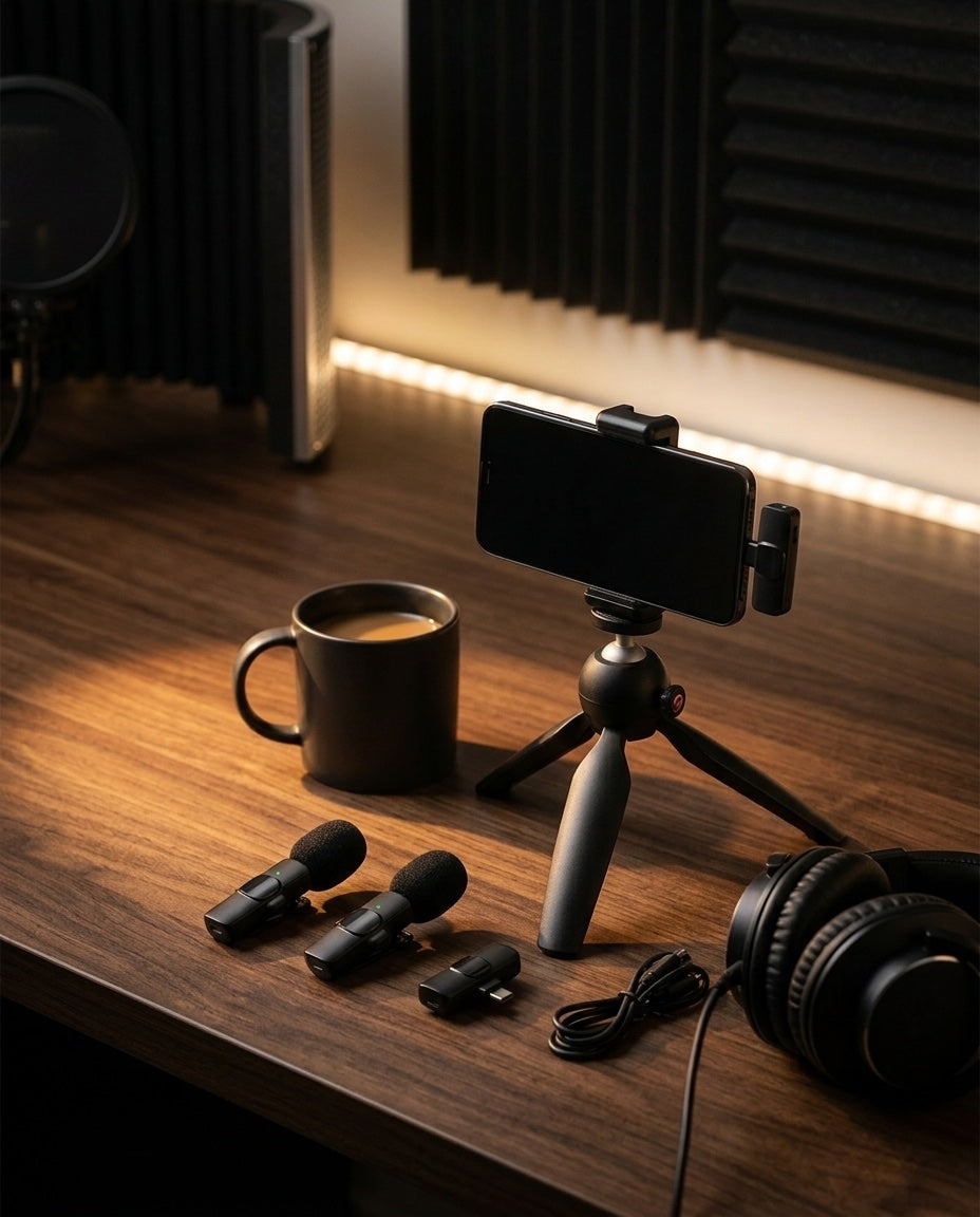 DUET Kit in Black in a home podcast studio